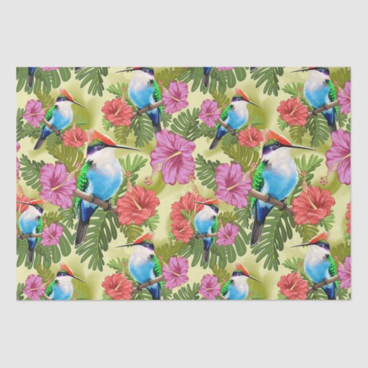 Papier Mousseline Colibri se reposant et Hibiscuses (Recto)