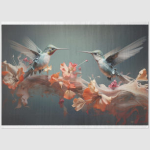 Papier Mousseline Colibris en vol Orange Fleurs #2 Découpage