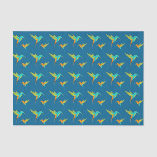 Papier Mousseline Colibris exotiques Motif bleu (Recto)