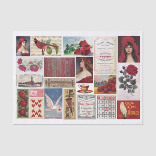 Papier Mousseline Collage à thème rouge avec Rose rouge, Jolies fill (Recto)