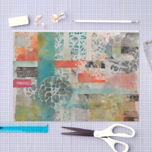 Papier Mousseline Collage Abstrait Média mixte Abstrait (Artisanat)