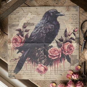 Papier Mousseline Collage de corbeau gothique vintage et de roses ro