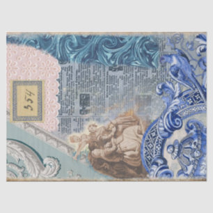 Papier Mousseline Collage de dentelle publicitaire vintage Blue Shab