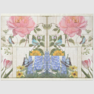 Papier Mousseline Collage de fleurs Bleu rose papillon Dégage d'oise