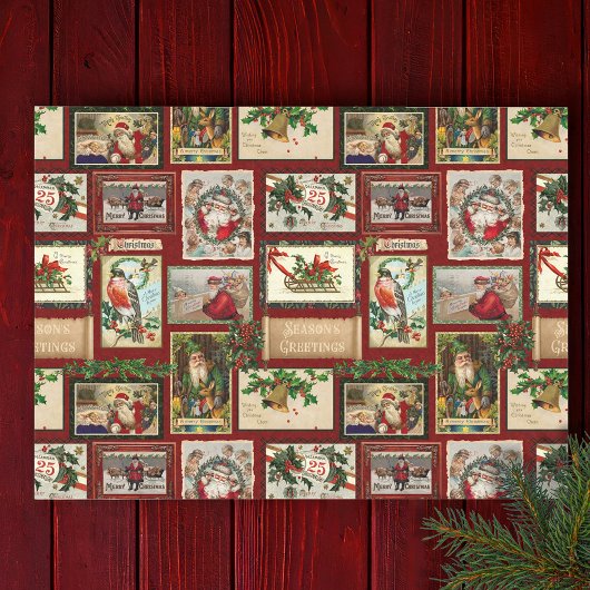 Papier Mousseline Collage de la carte de Noël victorienne antique