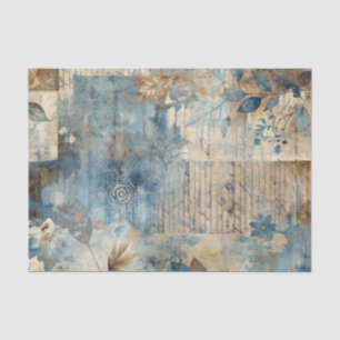 Papier Mousseline Collage d'éphémères en détresse en bleu et beige