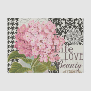 Papier Mousseline Collage d'hortensia rose chic Art damassé vintage