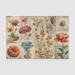 Papier Mousseline Collage fleur sauvage et fleurs de jardin