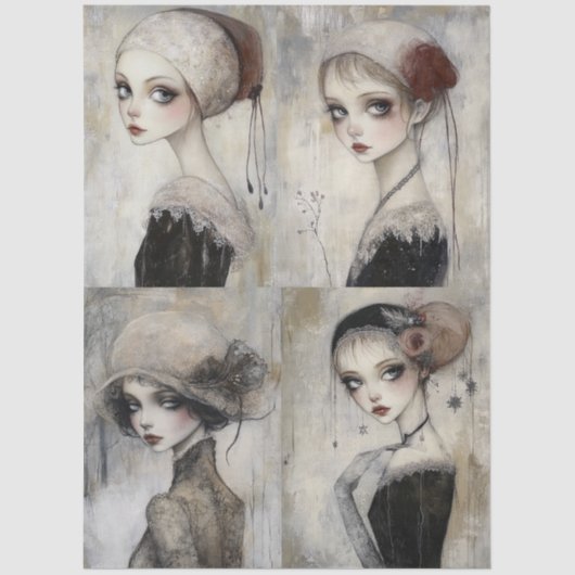 Papier Mousseline Collage Gothique foncé Collage de fille Découpage (Recto)