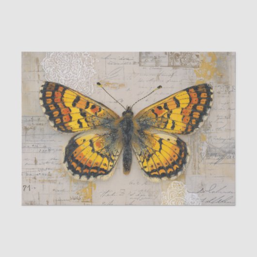 Papier Mousseline Collage Papillon Vintage (Recto)