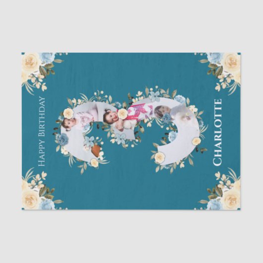 Papier Mousseline Collage photo 3e anniversaire Turquoise bleu jaune (Recto)