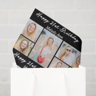Papier Mousseline Collage photo d'anniversaire chic noir