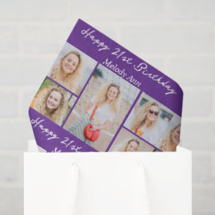Papier Mousseline Collage photo personnalisé violet joyeux anniversa