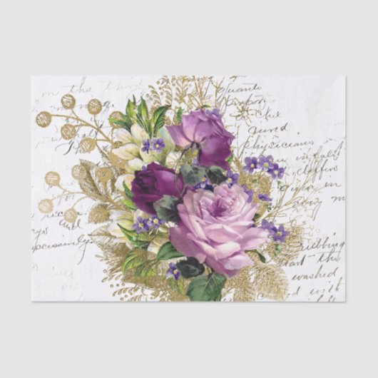 Papier Mousseline Collage vintage de fleurs pourpres (Recto)