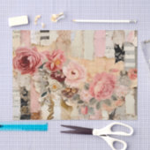 Papier Mousseline Collage with Painted Flowers and Torn Paper (Artisanat)