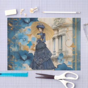 Papier Mousseline Collection Florale bleue vintage inspirée