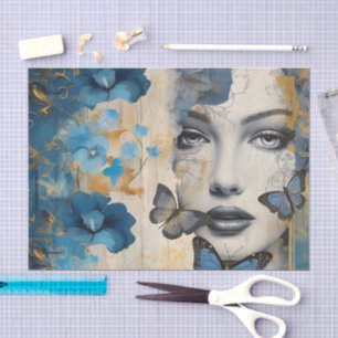 Papier Mousseline Collection Florale bleue vintage inspirée