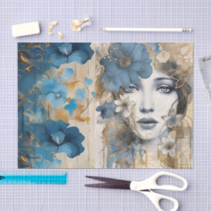 Papier Mousseline Collection Florale bleue vintage inspirée