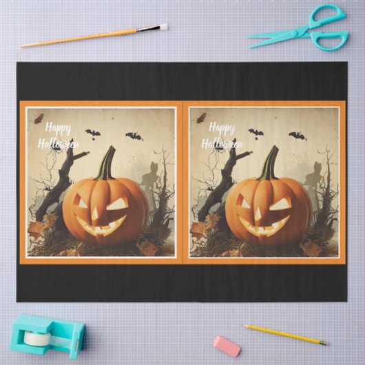 Papier Mousseline Collection Halloween Citrouille éffrayant (Artisanat)