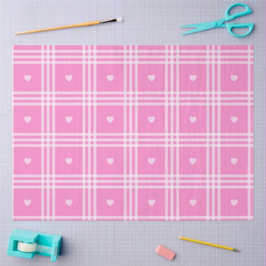 Papier Mousseline Collection moderne Plaid Pink Heart (Artisanat)