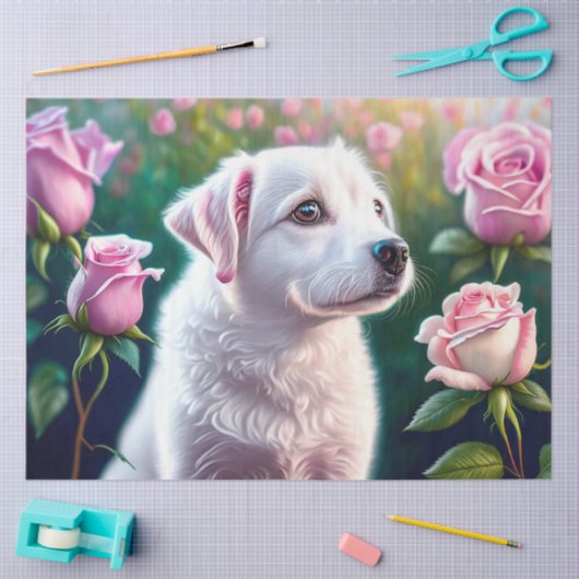 Papier Mousseline Collection rose Et Belle Chienne (Artisanat)