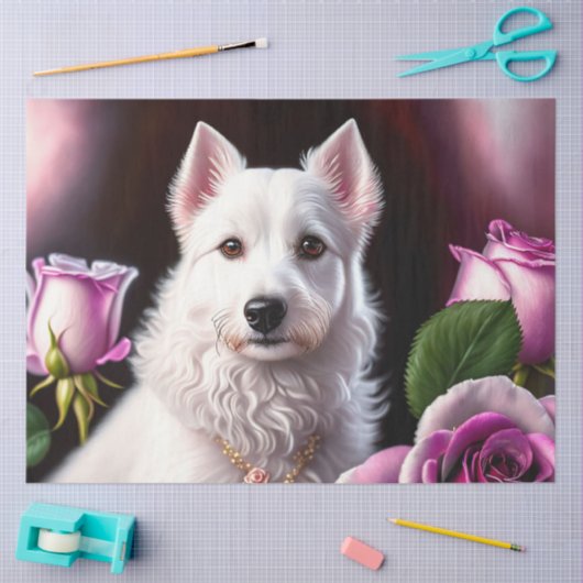 Papier Mousseline Collection rose Et Chien Blanc (Artisanat)