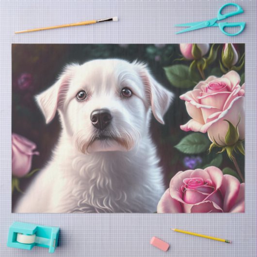 Papier Mousseline Collection rose Et Petits Chiens (Artisanat)