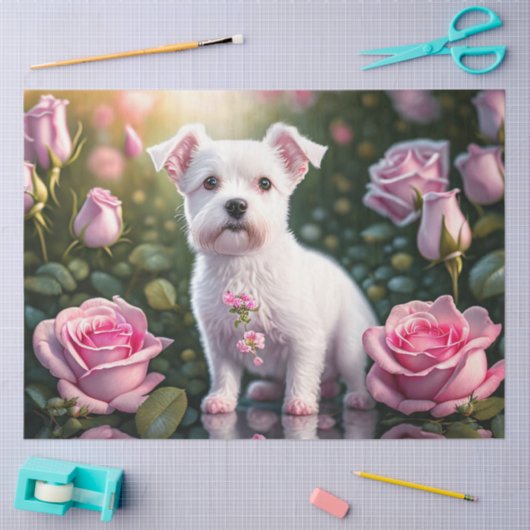 Papier Mousseline Collection roses Et Petits Chiens (Artisanat)