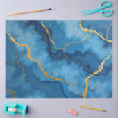 Papier Mousseline Collection tendance en marbre bleu azur or (Artisanat)