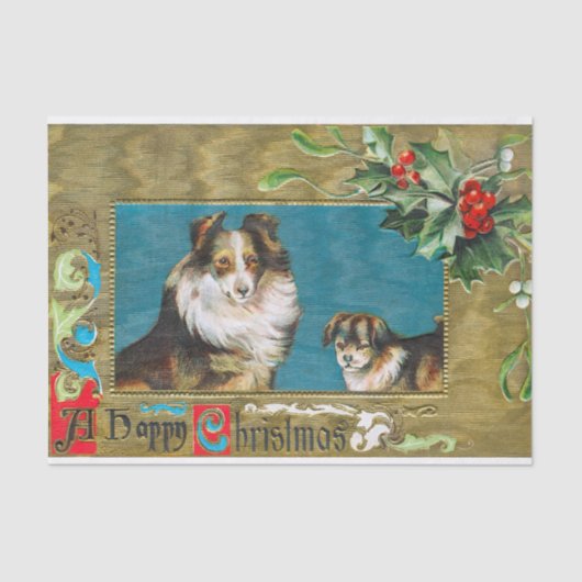 Papier Mousseline Collies de Noël encadrées avec Holly et Berries (Recto)