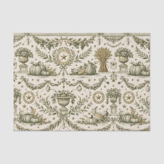 Papier Mousseline Colonial Sage Green Gold Harvest (Recto)