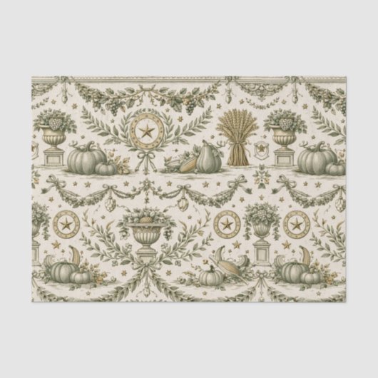 Papier Mousseline Colonial Vert Sauge Or Moisson (Recto)