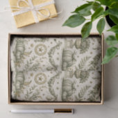 Papier Mousseline Colonial Vert Sauge Or Moisson (Cadeau)