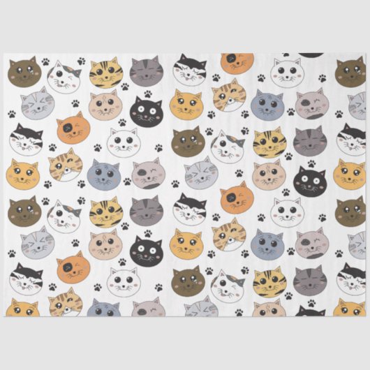 Papier Mousseline Coloré Cute Funny Chats & Motif Paw (Recto)