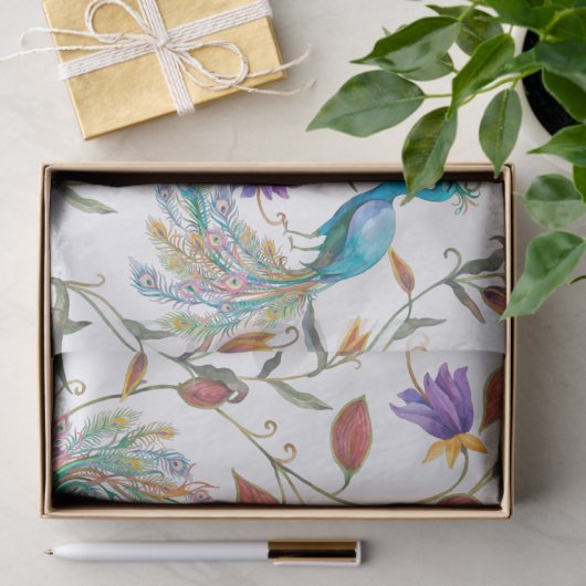 Papier Mousseline Coloré Exotique Peacock motif floral (Cadeau)