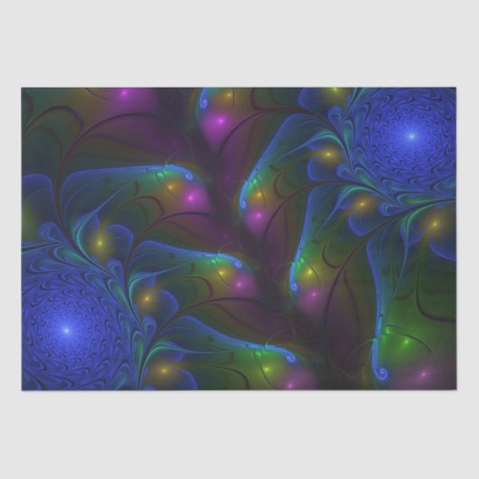 Papier Mousseline Coloré Lumineux Abstrait moderne Trippy Fractal (Recto)