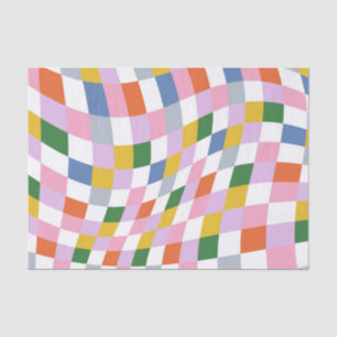 Papier Mousseline Coloré Retro Géométrique Wavy À damiers Motif