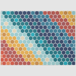 Papier Mousseline Coloré Retro Mosaïque Florale Motif Hexagon