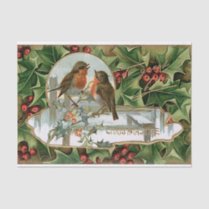 Papier Mousseline Coloré Vintage Holly, Robins et Salutation