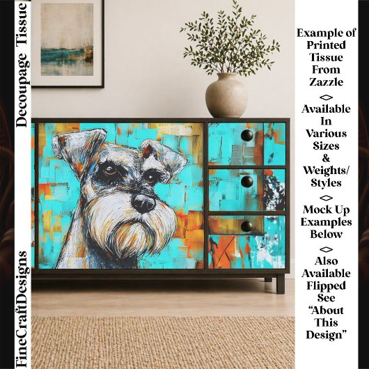 Papier Mousseline Colorful Abstract Schnauzer Dog FK4R Decoupage