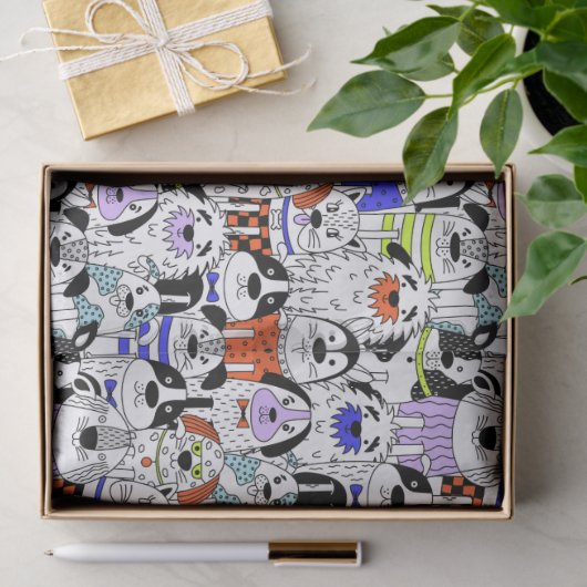 Papier Mousseline Colorful Dog Crowd Pattern (Cadeau)