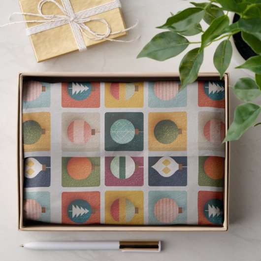 Papier Mousseline Colorful Grid of Christmas Trees (Cadeau)