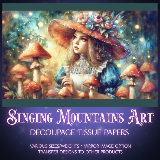 Papier Mousseline Colorful Mushroom Fantasy Forest Alice Decoupage