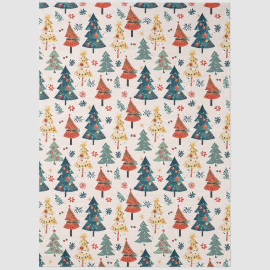 Papier Mousseline Colourful Christmas Pine Trees Seamless Pattern (Recto)