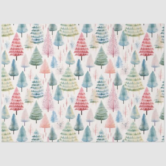 Papier Mousseline Colourful Pastel Christmas Pine Trees Pattern (Recto)