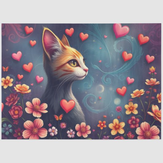 Papier Mousseline Colourful Romantic Cats Tissue Paper (Recto)