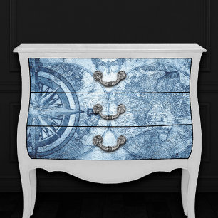 Papier Mousseline Compas vintage Bleu Grunge carte marine