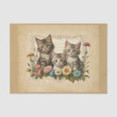 Papier Mousseline Composition de chaton mignon dans les fleurs - (Recto)