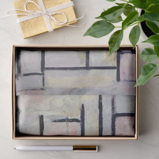 Papier Mousseline Composition rose et gris, Mondrian (Cadeau)