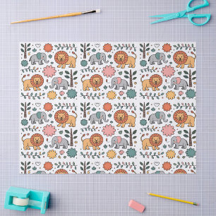 Papier Mousseline Conception de motif avec des lions et des éléphant